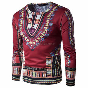 Chemises Dashiki Kaftan pour hommes 100% coton à manches longues, imprimé ethnique tribal africain Dashiki, haut décontracté hippie, t-shirt d'été - Product Image 5