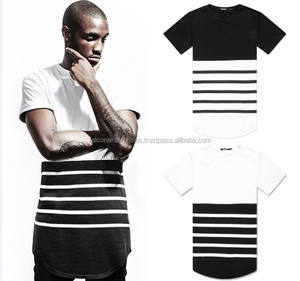 T-shirts de haute qualité à col en O Crew Fitness à fond rond personnalisé T-shirt à rayures pour hommes blanc noir T-shirt imprimé chic pour hommes - Product Image 1