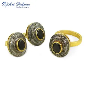 Traditional Designer Diamond Gold Plated Silver Victorian Earrings & Ring Set