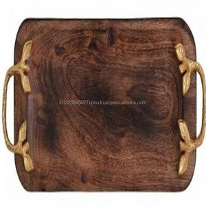 Bandeja de servicio de madera con mango de hoja-Elegante para uso doméstico o en Restaurante Bandeja de servicio de madera con mango de hoja para facilitar el transporte - Product Image 1