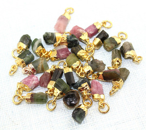 Conector de turmalina en bruto Natural, galvanoplastia de oro, conector colgante hecho a mano de una sola fianza, Pepita colgante de 16-20mm - Product Image 6