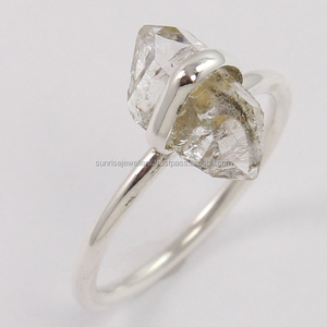 Bague de mariage classique en diamant HERKIMER naturel, sertie en bélière, en argent sterling 925, bijoux en gros et bijoux en argent fin - Product Image 1