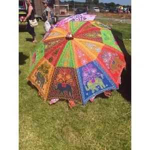 Moda indiana Handmade Design Algodão Multi Colorido Bohemian Bordado Parasol Guarda-chuvas indianos para decoração
