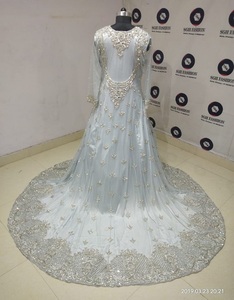 Ropa de fiesta musulmana tradicional exclusiva de diseñador, Lehanga azul claro para adultos, accesorios de ropa de satén de red elegantes de alta - Product Image 2