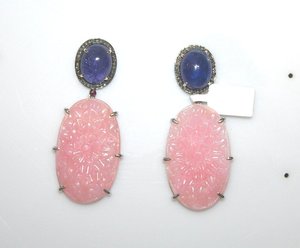 ดอกไม้การออกแบบธรรมชาติแกะสลักTanzanite Roseควอตซ์เพชรต่างหู 925 เงินสเตอร์ลิงห้อยเครื่องประดับสําหรับผู้หญิง - Product Image 2