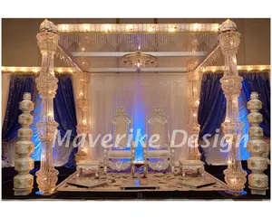 Indiase Bruiloft Mandap Crystal Stage Verstelbare Luifel Chutzpah Mandap Bruiloft Foto Versierd Crystal Frame Bloem Stand Decor