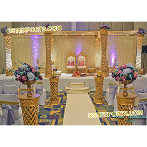 เก้าอี้แต่งงานสีทองรูปแมนเด็ปคริสตัลแบบเปิดสไตล์ปรากฎการณ์อุปกรณ์ประกอบฉากไม้ทรงกลมพร้อมไฟ LED สำหรับงานแต่งงานและแมนดาป - Product Image 1