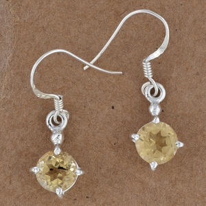 Beautiful Round Citrine Gemstone 925 <b>Sterling</b> <b>Silver</b> Ear <b>Wire</b> Dangle Earrings Jewelry Fashionable Earring For Wedding Gift Party - Product Image 3