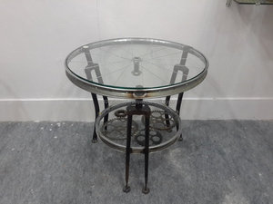 Modern Industrial <b>Glass</b> Metal Nesting <b>Side</b> <b>Table</b> Set with Decorative Gear Shelf Round Accent Furniture for Stylish Home Interior - Product Image 4