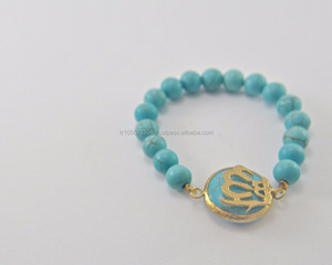Bracelet islamique bleu turquoise avec perles de pierres précieuses - Product Image 3