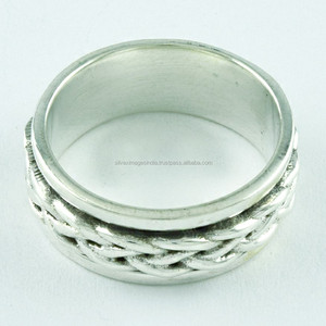 SIIPL_SPRN_2079 925 <b>Sterling</b> <b>Silver</b> Plain <b>Spinner</b> <b>Ring</b> Stone Inlay Elegant <b>Silver</b> Jewelry for Engagement Parties Anniversaries - Product Image 3