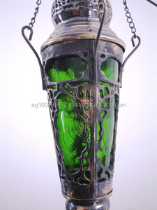 Lámpara colgante de latón para decoración del hogar, plafón de estilo Art Deco con vitral verde, modelo BR103 - Product Image 3