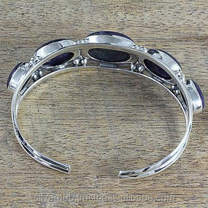 Belle 925 En Argent Sterling Lapis Manchette Faite À La Main - Product Image 3