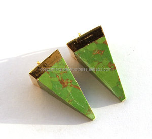 Colgante de acero inoxidable con baño de oro de 18 quilates, diseño de pirámide con piedra turquesa verde cobre, estilo étnico, para niños, ideal para regalo o para hacer dijes DIY. - Product Image 2