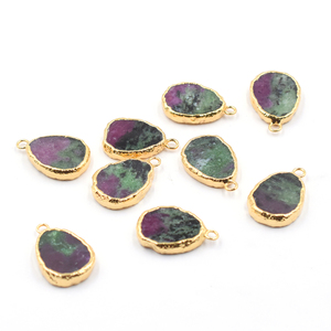 Pierre naturelle rubis zoisite 21 à 23 MM avec pendentif plaqué or rose et vert en forme de poire - Product Image 2