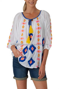 เดรสลำลองสำหรับผู้หญิงชายหาดสไตล์เซ็กซี่เสื้อคอตตอนย่นทำจากผ้าฝ้ายมีพู่ผูกคอวีเปิดด้านหน้า - Product Image 3