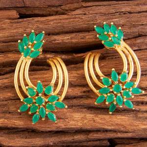Gold Plated Cz Stud Chand <b>Earring</b> 58353 <b>Green</b> - Product Image 1