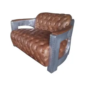 Tufted Brown <b>Tan</b> Genuine Leather Loveseat Sofa with Back and Seat Leisure Style Home Furniture - Product Image 1