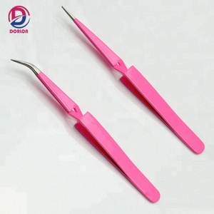 Pinces à cils roses personnalisées, type X, droites et courbées, pour extensions de cils, marque privée - Product Image 1