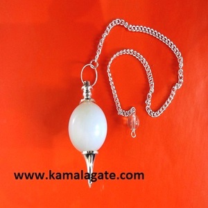 Péndulo de bola de cristal de piedra de opalita natural, artesanías de piedra semipreciosa para radiestesia y curación, cadena de Metal plateado - Product Image 1