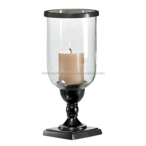 Portavelas de Cilindro de Metal y Vidrio con Base de Pedestal para Decoración Interior y Exterior - Product Image 1