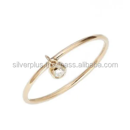 Cincin Juntai berlian Set Bezel warna g-h asli si Clarity Solid 14k emas kuning grosir produsen perhiasan bagus