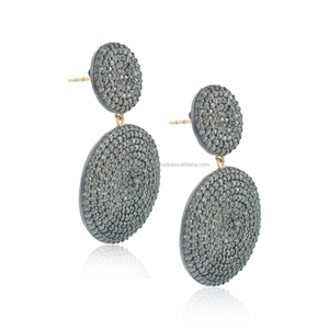 Champagne Pave-pendientes de plata de ley 925 con doble disco, joyería hecha a mano, oro de 14 quilates - Product Image 6