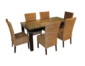 Tisch und Stühle für Esszimmer Set Korb geflecht Wasser Hyazinthe Rattan Möbel