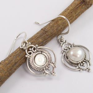 Round Shaped Drop <b>Earrings</b> for Women Cute Bezel Setting 925 Sterling <b>Silver</b> Natural <b>Pearl</b> Gemstones Party <b>Earrings</b> - Product Image 2
