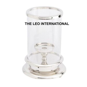 Portavelas de huracán con forma de cilindro de vidrio transparente de metal plateado de aluminio 6X6X12 pulgadas decoración de iluminación - Product Image 1