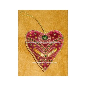 Zari Embroidery Christmas <b>Tree</b> Heart Hanging <b>Ornaments</b> - Product Image 1