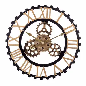 Металлические римские настенные часы элегантный дизайн для украшения дома и гостиной круглой формы с черным и золотым порошковым покрытием