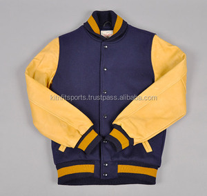 Design personnalisé 2025 vente en gros Bomber Letterman haute qualité or jaune manches Varsity College vestes bleu marine - Product Image 2