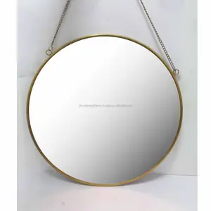 Specchio a parete appesa in metallo con catena e bordo rivestimento in polvere oro finitura di qualità Premium forma rotonda per la decorazione domestica