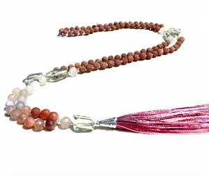 สร้อยคอโยคะมาลาหลากสีลูกปัด108หินมูนสโตนหินคริสตัลบำบัดธรรมชาติสไตล์โบฮีเมียน - Product Image 1