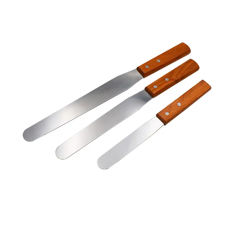 Spatule métallique droite en acier inoxydable pour gâteaux, de couleur unie, avec manche en bois, outils de décoration de pâtisserie, 3.5 po/8 po/10 po