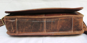 Genuine <b>Leather</b> Messenger <b>Bag</b> Logo Print Adjustable Shoulder Strap Zipper Closure Cheap <b>Laptop</b> <b>Bags</b> <b>Men</b> Women Office College Use - Product Image 5