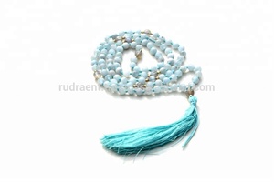 Hecho a mano hindú espiritual largo Mala collar 108 cuentas aguamarina piedra preciosa diamante curación religiosa cristal Piedras Naturales - Product Image 4