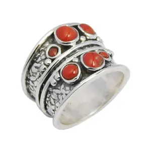 珊瑚宝石925纯银戒指珠宝手工戒指派对穿珠宝批发商和制造商