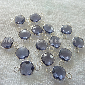 Connecteur de topaze bleue en or et argent sterling 925, accessoire en forme de coussin, 10mm, 1 pièce - Product Image 1