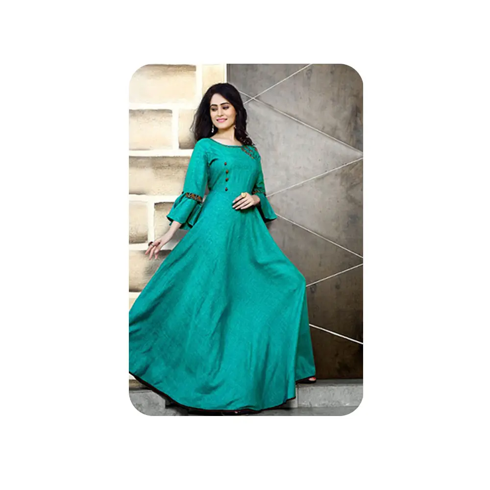Indian Women Collection Premium Quality Cotton Gown Style Kurti Long Gown Kurtis At Bulk Price