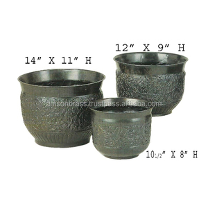 Macetas y macetas redondas de hierro y Metal con acabados antiguos hechos a mano de buena calidad, maceta de Metal de estilo único - Product Image 2