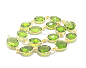 Collar de declaración de cadena bohemio hecho a mano, bisel ovalado chapado en oro, collar de piedra natal de cuarzo peridoto de múltiples piedras preciosas, hallazgos de CZ - Product Image 2