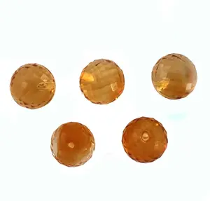 Citrine naturelle, pierre précieuse en vrac, demi-perceuse jaune en forme de boule, coupe briolette, qualité supérieure pour la fabrication de bijoux au meilleur prix - Product Image 1