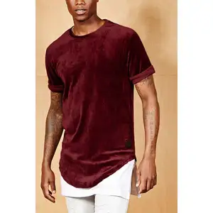 Nieuwe Mode Streetwear Mannen Fluwelen Longline T-shirt/Heren Fluwelen Gebogen Zoom Tee Hoge Kwaliteit T-shirt