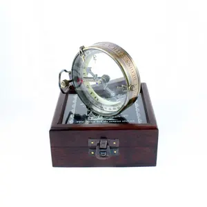 A Journey of Thousand Miles Begins with a single step Antique Vintage Finish Brass & Glass Compass in Wooden Box