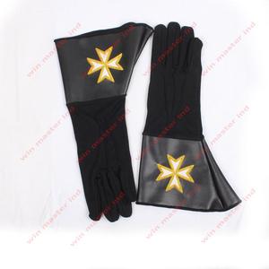 Masonic Knights ถุงมือมอลตาพร้อมผ้าปักลายสีดำและหนัง - Product Image 1