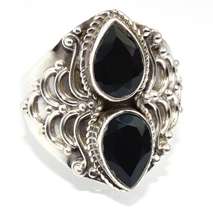 Anillos de plata de ley 925 de ónix negro en forma de pera, joyería de plata de ley 925, joyería de la India, venta al por mayor - Product Image 1