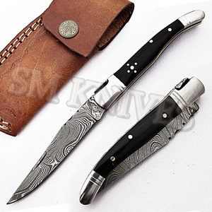 Cuchillo de Bolsillo Laguiole de Acero de Damasco de Grado Industrial, Tamaño Pequeño, Mango de Cuerno de Búfalo OEM, Garantía de 3 Años (smf30) - Product Image 2