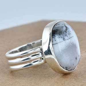 925 Sterling Silver Gemstone Ring Unisex Fancy Fashionable Silver Plated Party <b>Gift</b> Ring Dendrite <b>Opal</b> Bezel Setting Classic - Product Image 3